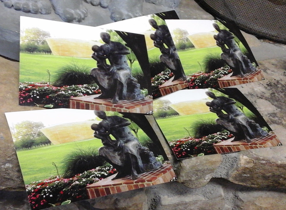 Set of 5 postcards of the Cosby Prayer Garden and statue, with the Riggio-Lynch Interfaith Chapel in the background